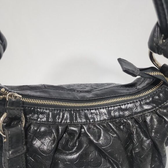 Guess Y2K Black Vegan Leather GGG Logo Embossed Mini Shoulder Hobo Bag Purse VTG - Picture 14 of 16